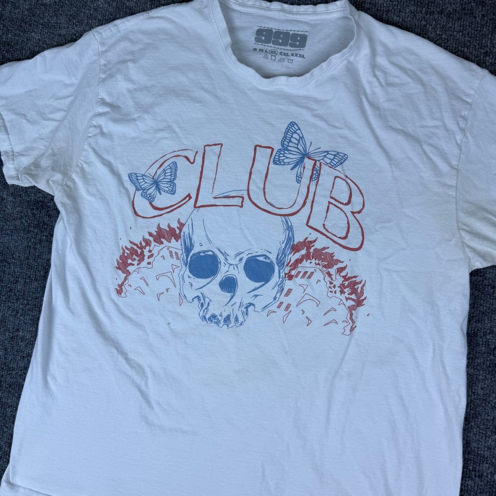 Juice Wrld 999 Club Skull Butterfly Graphic T Shirt Mens Music Street XL White
